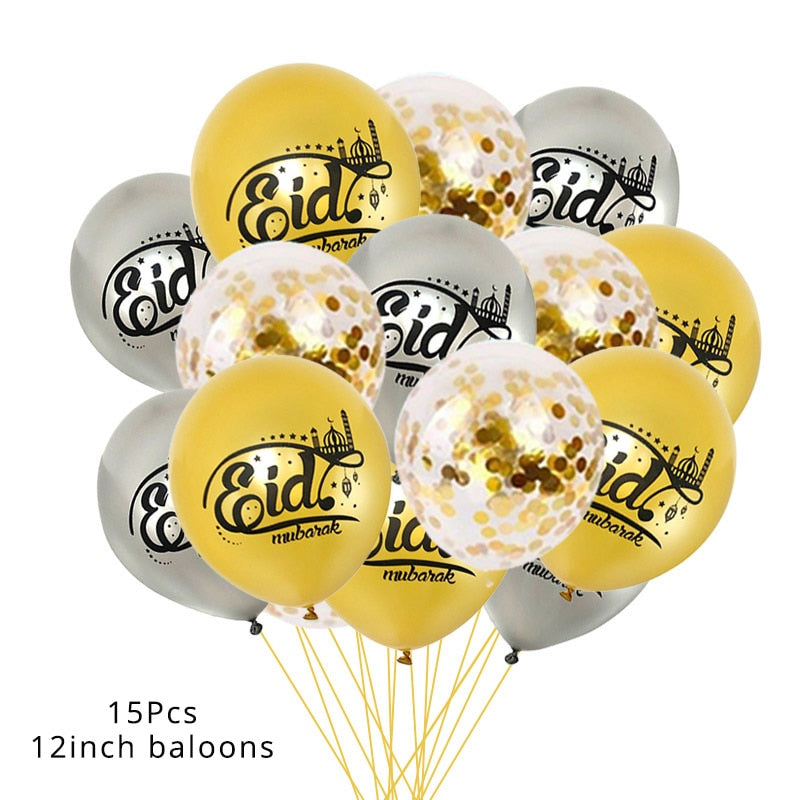 Ramadan Decoration Golden Black Banner Balloon Disposable Dinnerware Set Paper Plate EID Mubarak Party Decoration Muslim favor