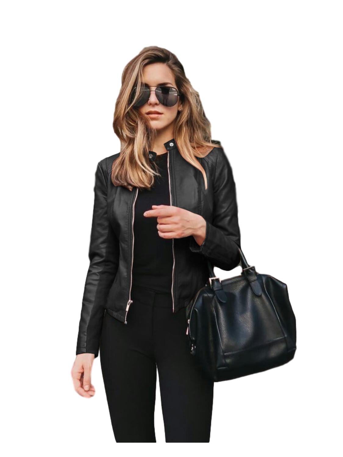 Allukasa Women Bike Coat PU Leather Outwear Zipper Outfit Spring Autumn WomeFashion Short Thin Female Jacket 2020