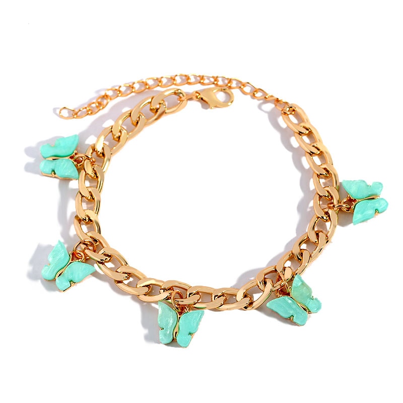 BYNOUCK Trendy Multicolor Butterfly Pendant Bracelets Girls Punk Metal Wide women's bracelet on hand 2020 Statement jewellery
