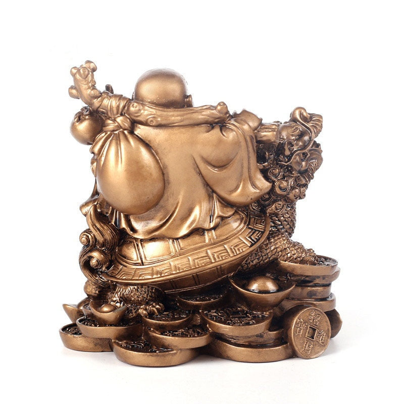 Resin God of Wealth Laughing Buddha Statue,Modern art sculpture,Chinese Home Feng Shui Dragon Turtle Decoration Figurines statue
