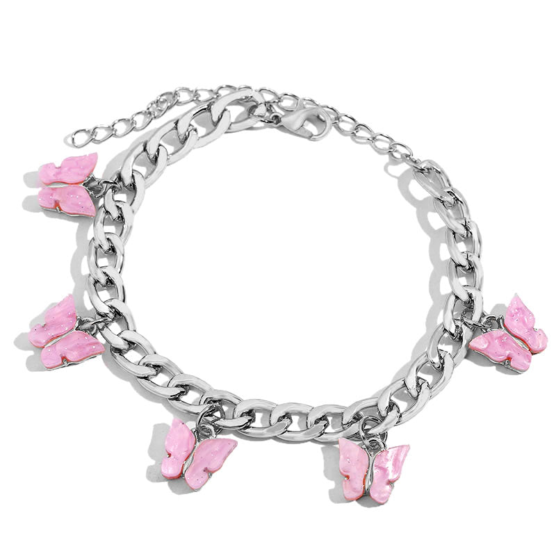 BYNOUCK Trendy Multicolor Butterfly Pendant Bracelets Girls Punk Metal Wide women's bracelet on hand 2020 Statement jewellery
