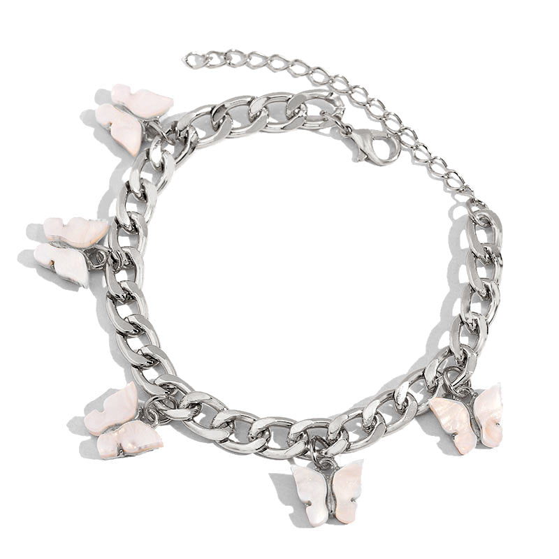 BYNOUCK Trendy Multicolor Butterfly Pendant Bracelets Girls Punk Metal Wide women's bracelet on hand 2020 Statement jewellery