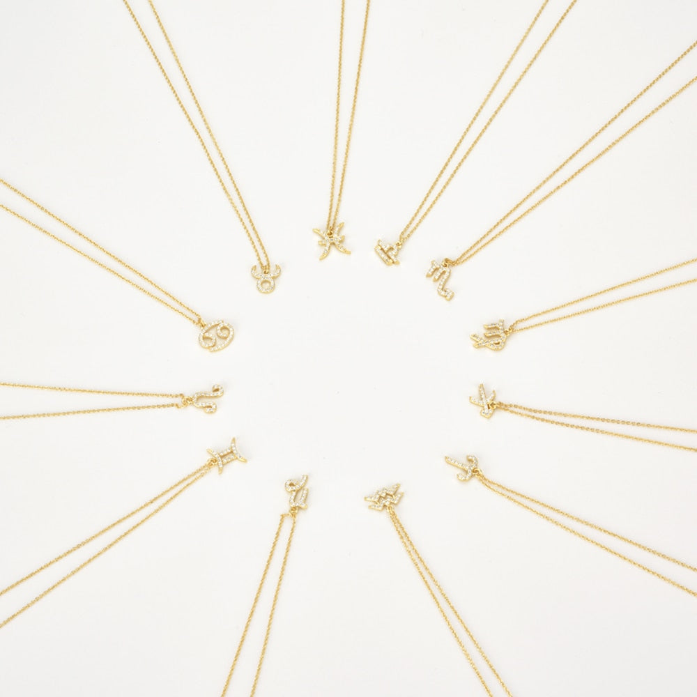 ANDYWEN 925 Sterling Silver Gold 12 Charm Zodiac Pendant Necklace Long Chain Slim Monogram Men Personal Birthday Fine Jewelry