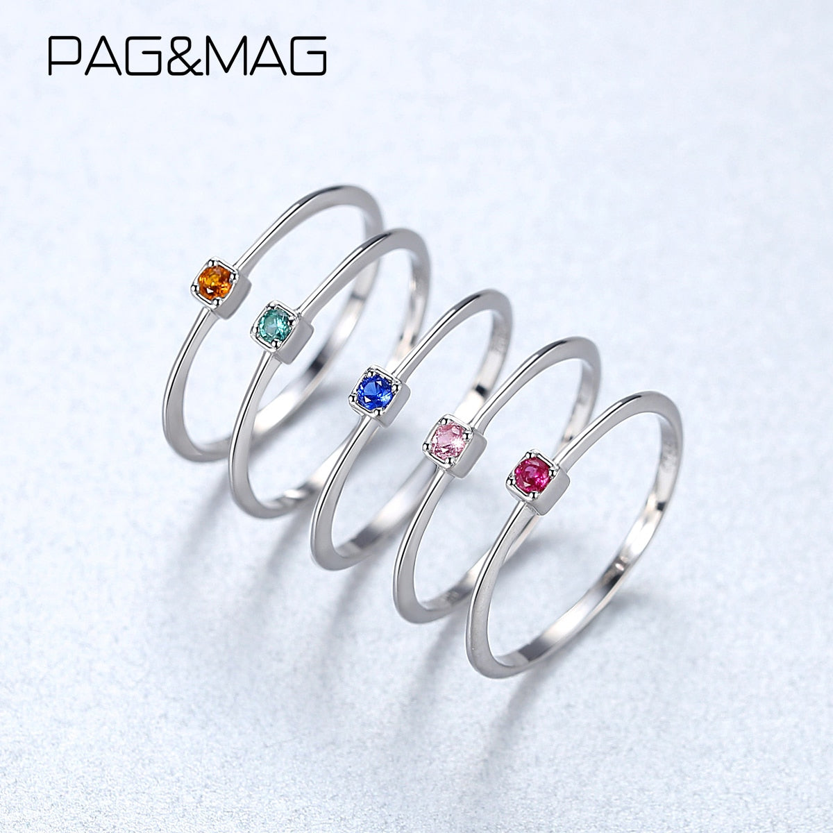 PAG&MAG Created Emerald VVS Bague Rings 925 Sterling Silver Stackable Ring For Women Green Gemstone joyas de plata 925 mujer