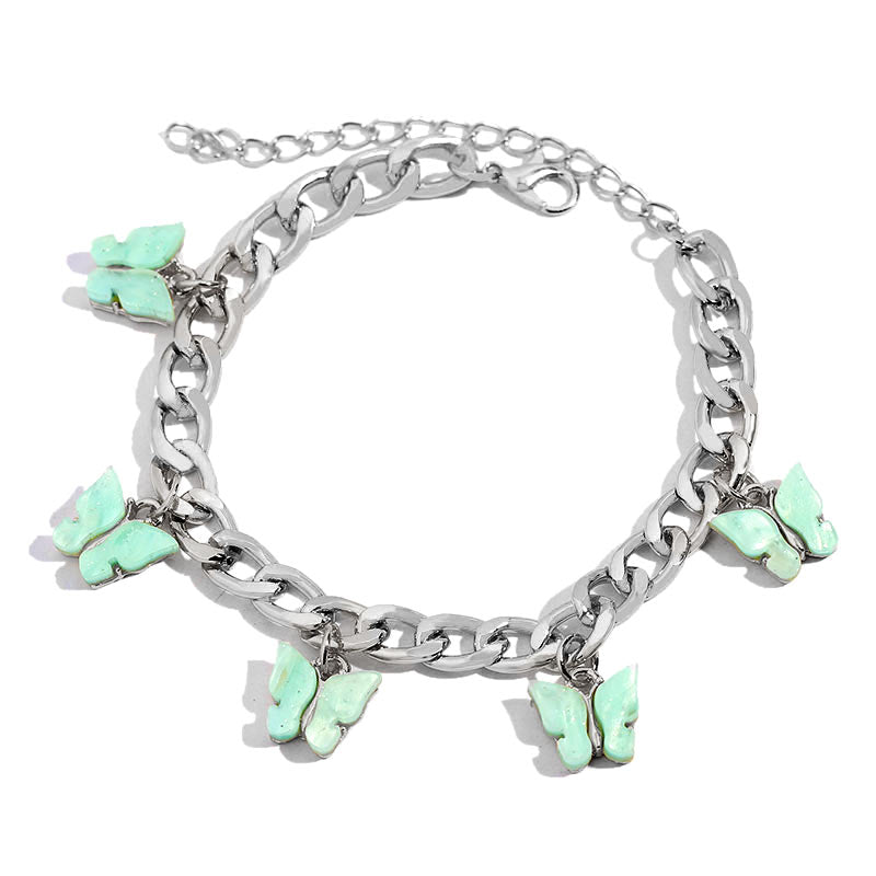 BYNOUCK Trendy Multicolor Butterfly Pendant Bracelets Girls Punk Metal Wide women's bracelet on hand 2020 Statement jewellery