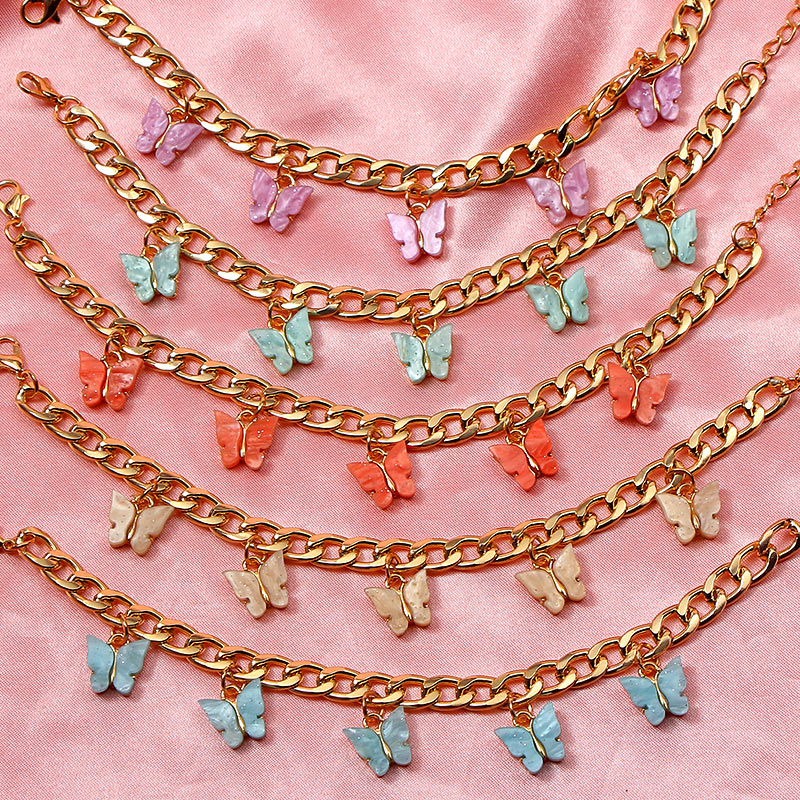 BYNOUCK Trendy Multicolor Butterfly Pendant Bracelets Girls Punk Metal Wide women's bracelet on hand 2020 Statement jewellery