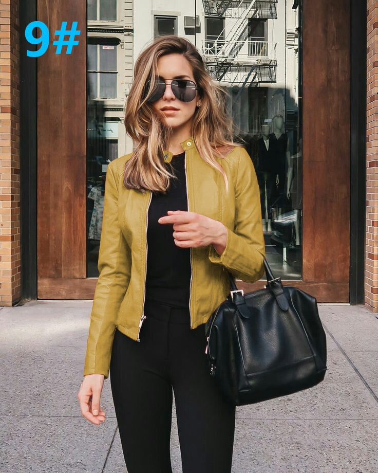 Allukasa Women Bike Coat PU Leather Outwear Zipper Outfit Spring Autumn WomeFashion Short Thin Female Jacket 2020