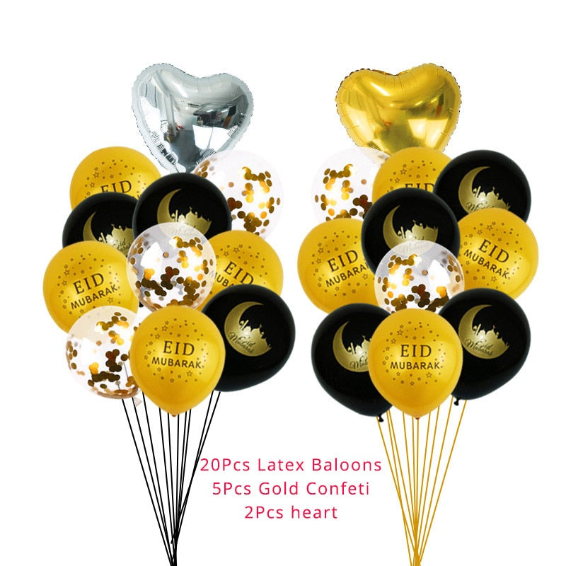 Ramadan Decoration Golden Black Banner Balloon Disposable Dinnerware Set Paper Plate EID Mubarak Party Decoration Muslim favor