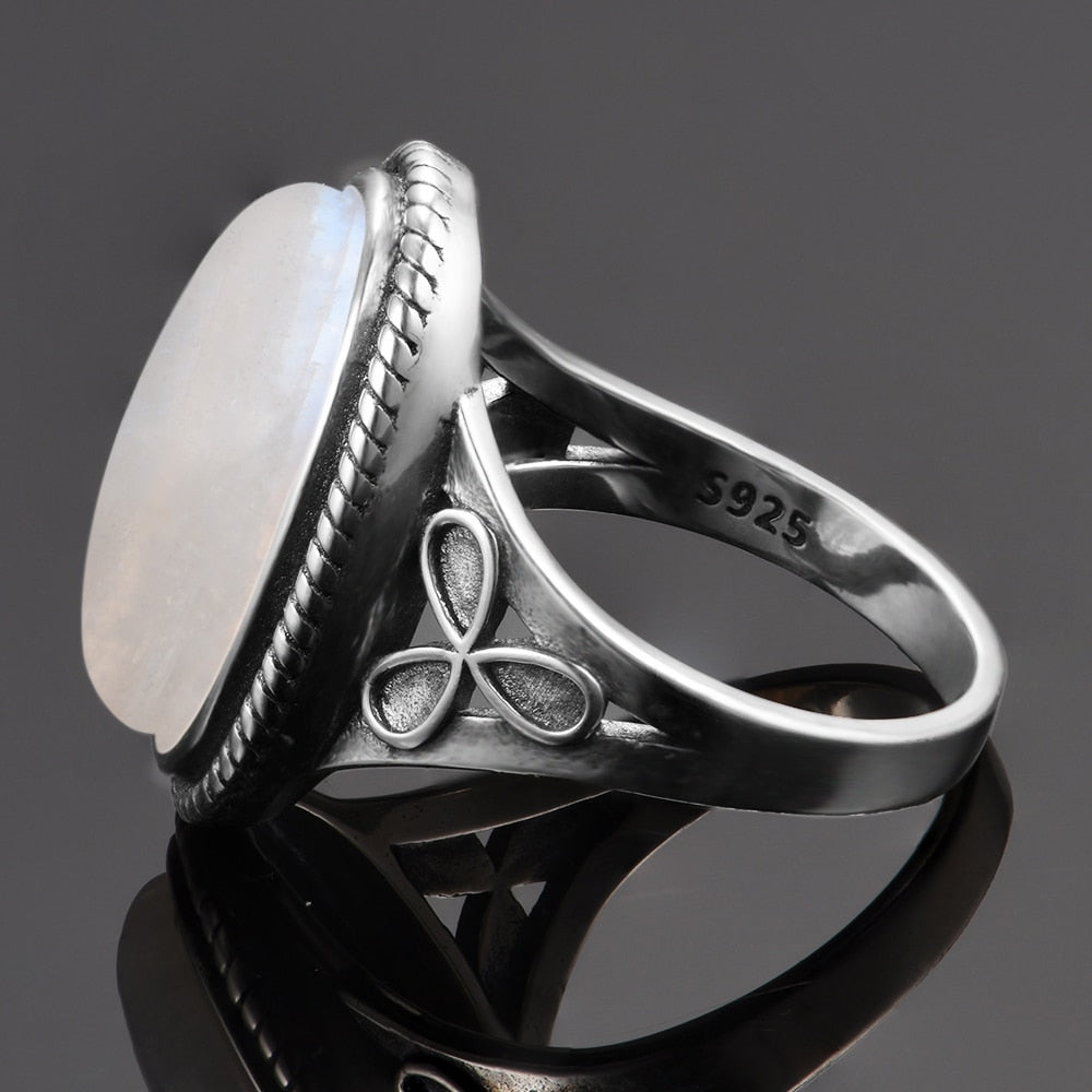 Natural Moonstone Rings for Women's Silver 925 Jewelry Vintage Party Rings With 11x17MM Big Oval Gemstone Gifts Wholesale
