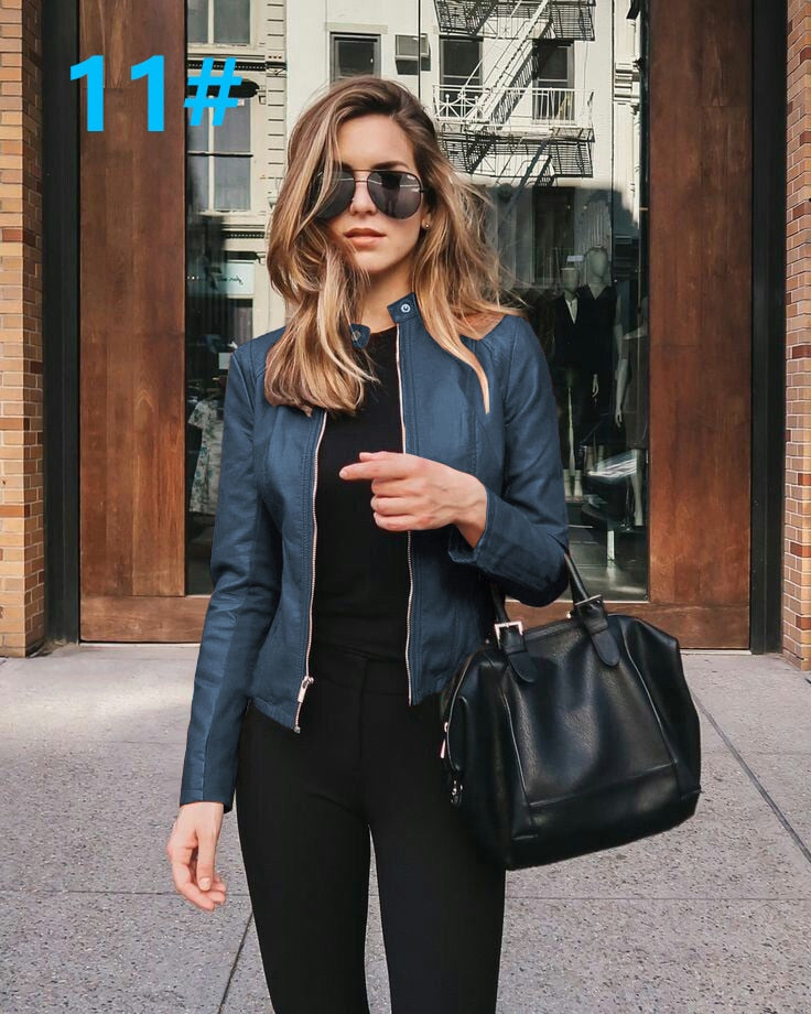 Allukasa Women Bike Coat PU Leather Outwear Zipper Outfit Spring Autumn WomeFashion Short Thin Female Jacket 2020