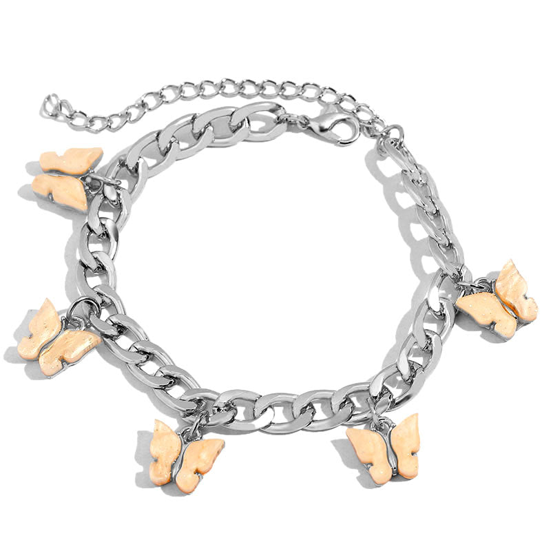 BYNOUCK Trendy Multicolor Butterfly Pendant Bracelets Girls Punk Metal Wide women's bracelet on hand 2020 Statement jewellery