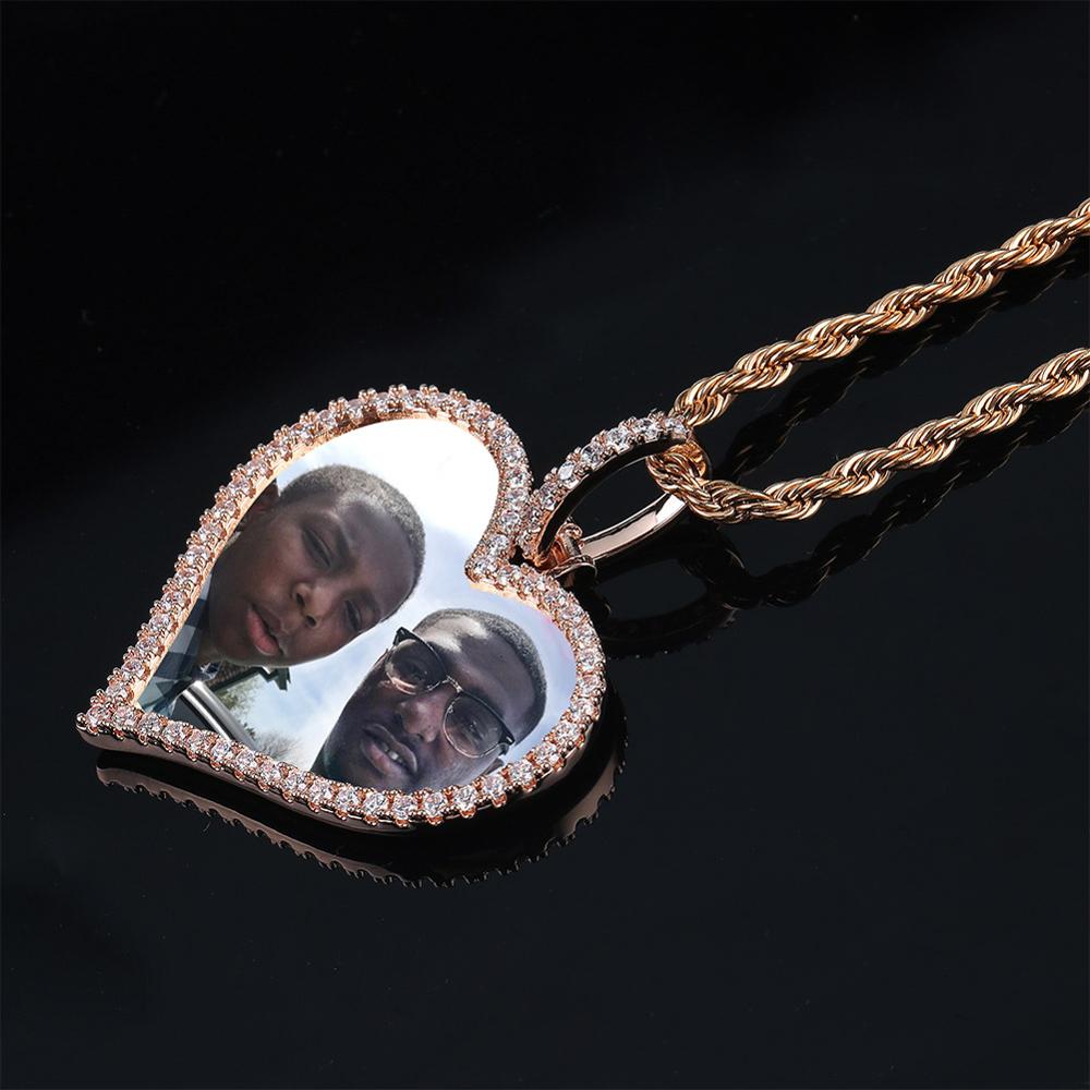 TOPGRILLZ Custom Made Photo Heart Medallions Necklace & Pendant With 4mm Tennis Chain AAA Cubic Zircon Men's Hip Hop Jewelry