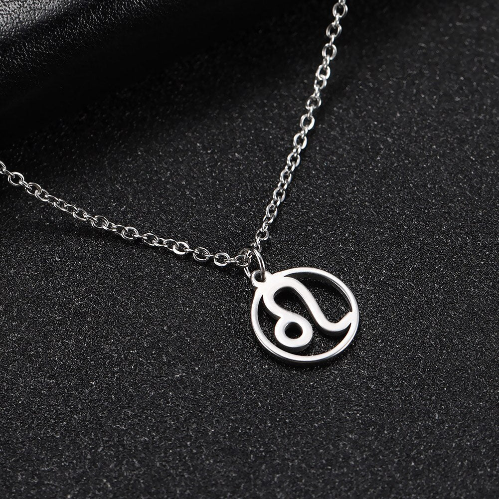 Skyrim Zodiac Libra Leo Pendant Necklace Women Sagittarius Taurus Cancer Virgo Stainless Steel 12 Constellation Necklaces Gift