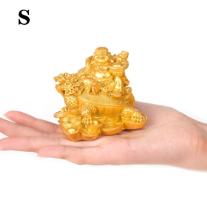Resin God of Wealth Laughing Buddha Statue,Modern art sculpture,Chinese Home Feng Shui Dragon Turtle Decoration Figurines statue