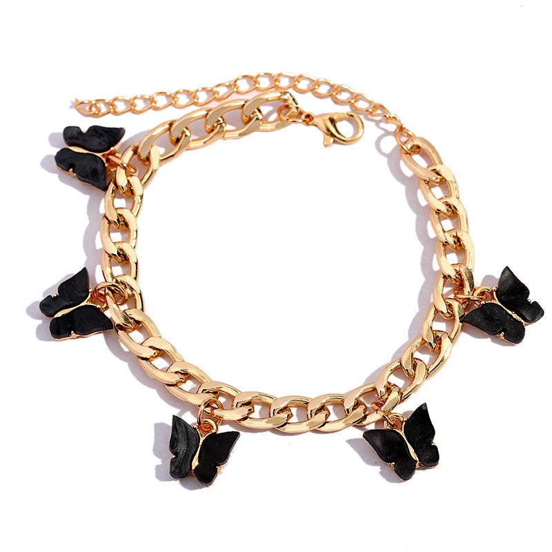 BYNOUCK Trendy Multicolor Butterfly Pendant Bracelets Girls Punk Metal Wide women's bracelet on hand 2020 Statement jewellery