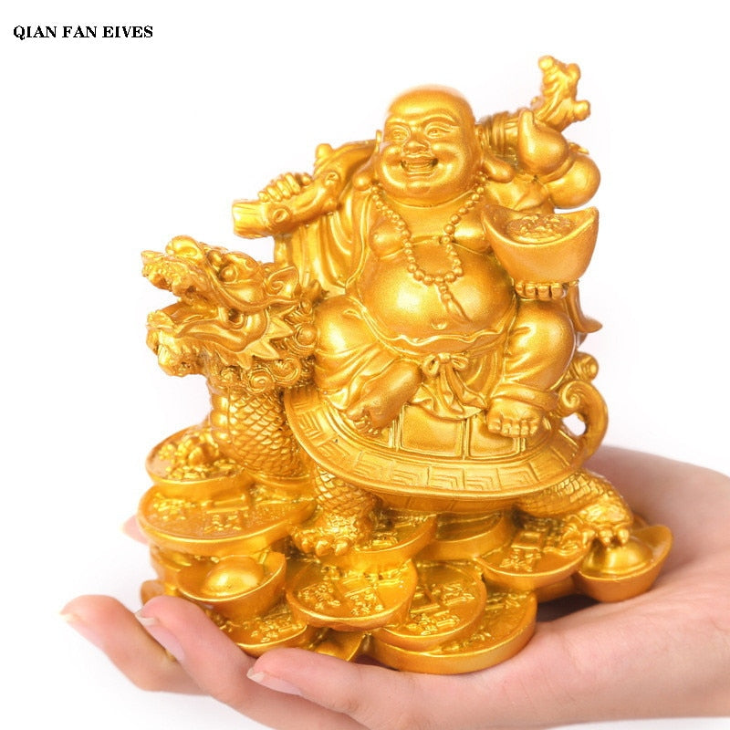 Resin God of Wealth Laughing Buddha Statue,Modern art sculpture,Chinese Home Feng Shui Dragon Turtle Decoration Figurines statue