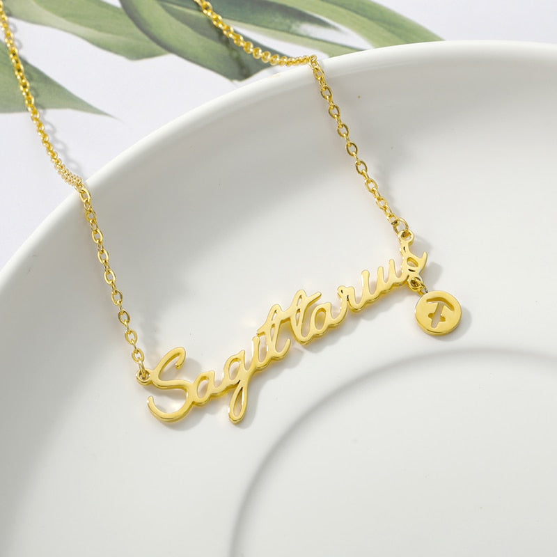 Twelve Constellation Zodiac Necklaces for Women Tiny Letter Choker Necklaces Scorpio Leo Libra Taurus Virgo Gemini Sagittarius
