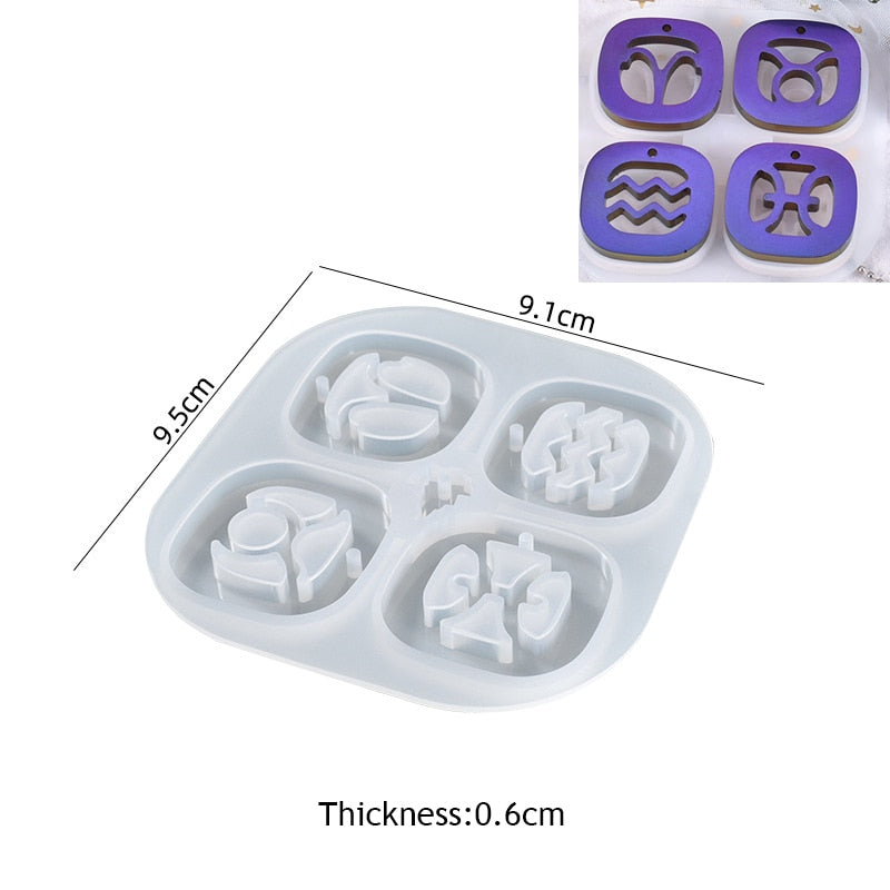 Zodiac Jewelry Pendants Silicone Molds for Handmade UV Epoxy Resin 12 Constellation Necklace Bracelet Keychain Pendant Mould