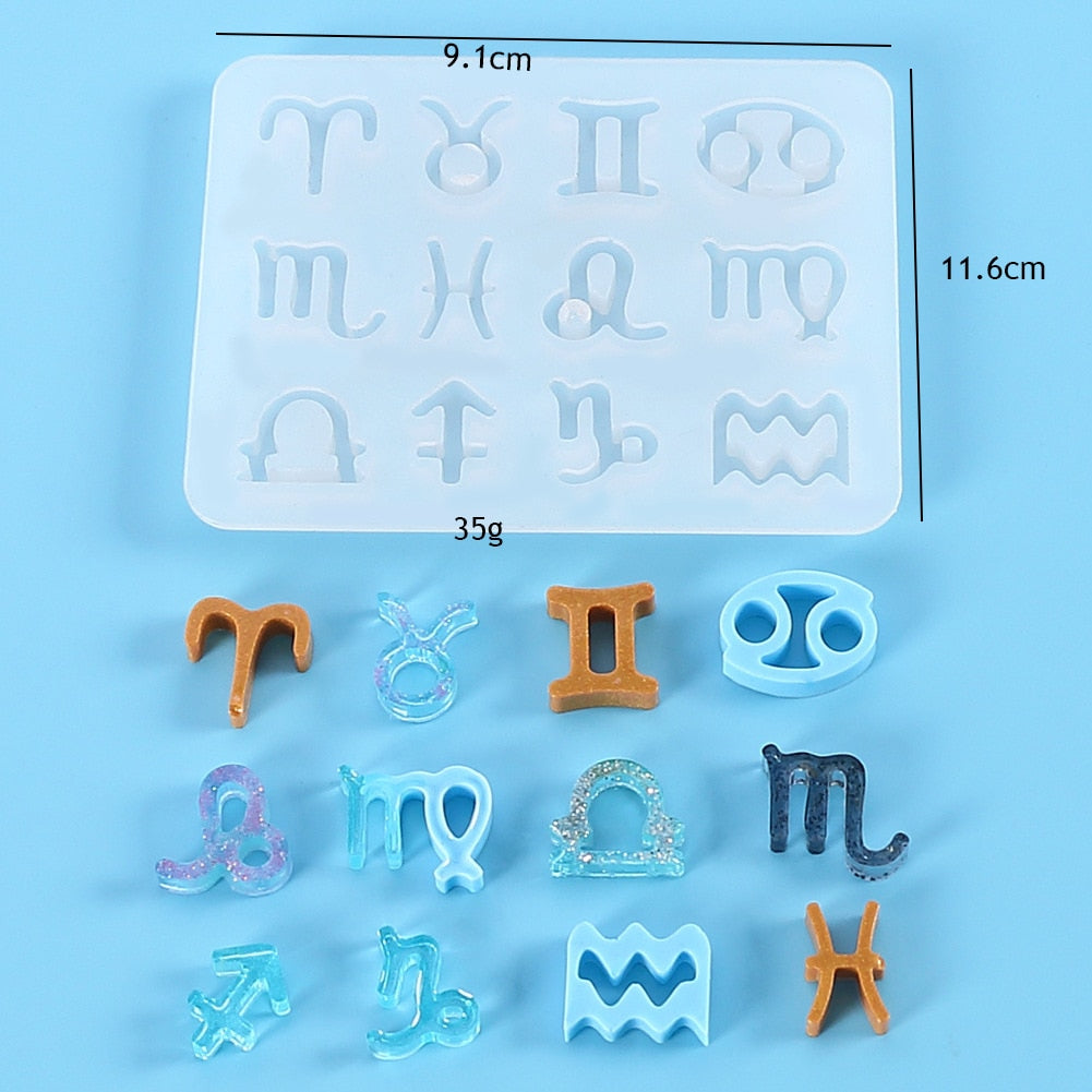 Zodiac Jewelry Pendants Silicone Molds for Handmade UV Epoxy Resin 12 Constellation Necklace Bracelet Keychain Pendant Mould