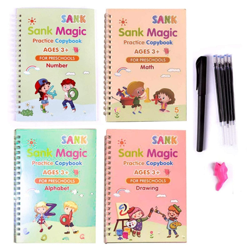 4Books Pen Magic Copy Book Free Wiping Children's Kids Writing Sticker Practice English Copybook For Calligraphy Montessori Gift