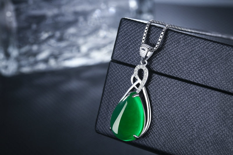 Natural Green Chalcedony Pendant Tibetan Silver Necklace Agate Jade Peridot Bizuteria for Women Pendant Jewelry
