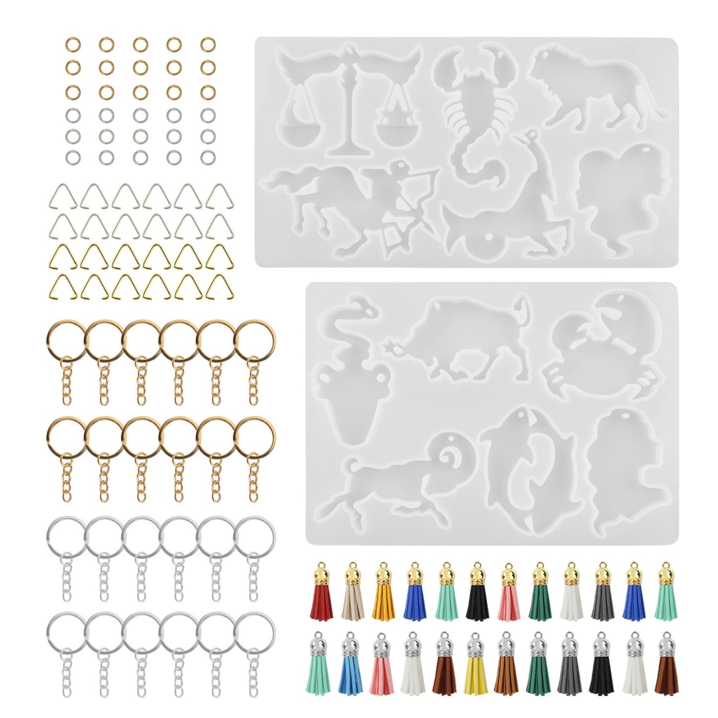 DIY Crystal Epoxy Resin Mold Zodiac Animal Mirror Keychain Pendant Silicone Mould