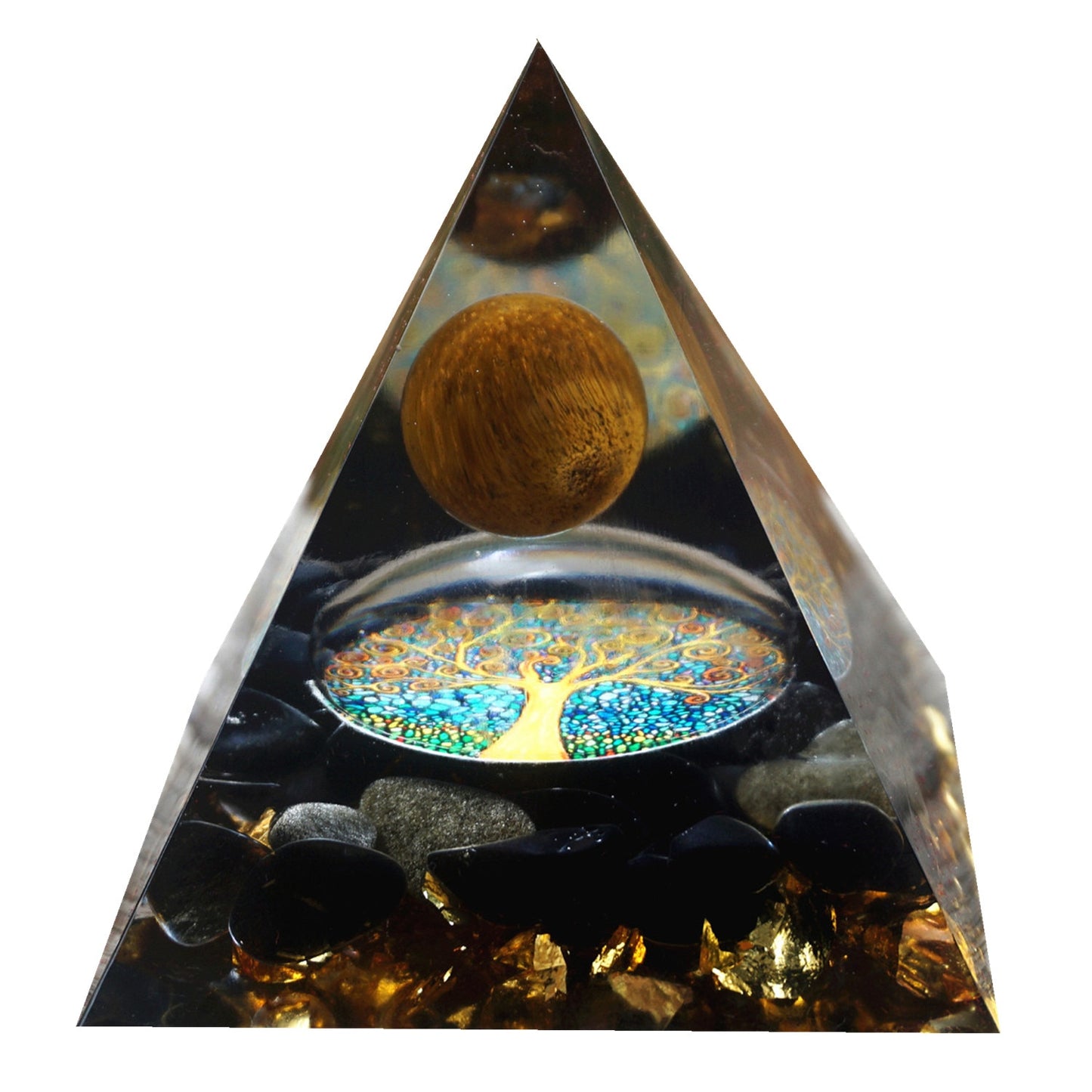 HANDMADE Tiger Eye Crystal Sphere & Obsidian Quartz Orgone Pyramid 60MM Reiki Energy Healing Chakra Meditation
