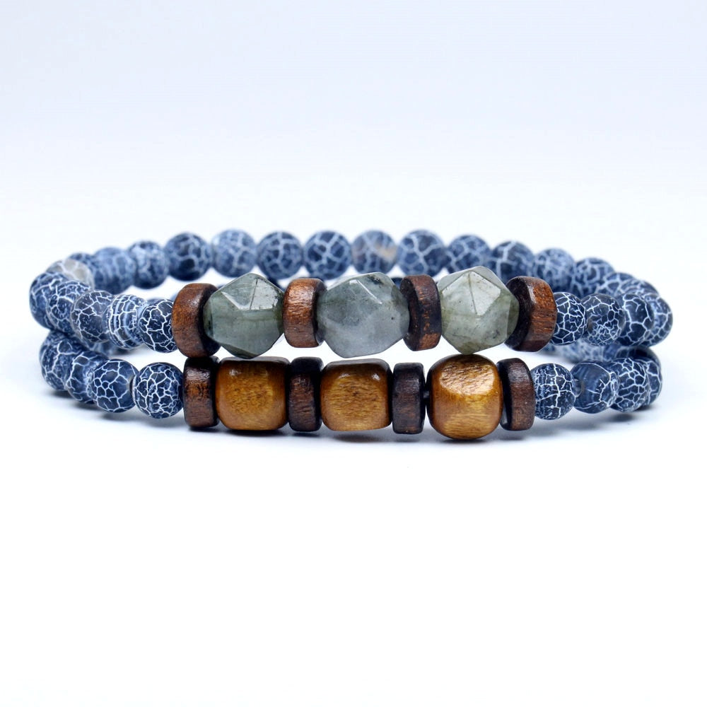 Trend Men's Bracelet Lava Stone Labradorite Moonstone Beads Bracelet Chakra Yoga Wood Bead Bracelet For Men Jewelry Bileklik