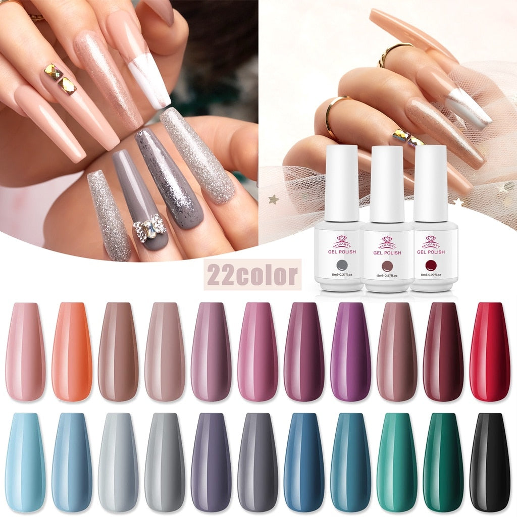 Makartt Gel Nail Polish Kit-  Pastel Gel Nail Yellow Pink Red Blue Green Purple Colors Gel Nail Polish 8ML Base Top Coat