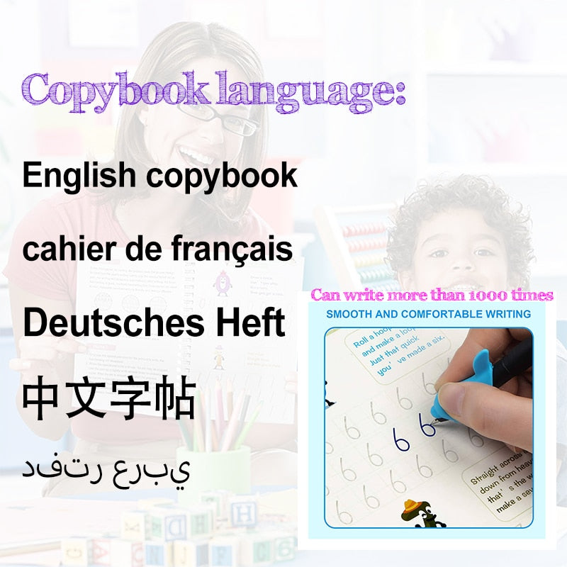 4Books Pen Magic Copy Book Free Wiping Children's Kids Writing Sticker Practice English Copybook For Calligraphy Montessori Gift