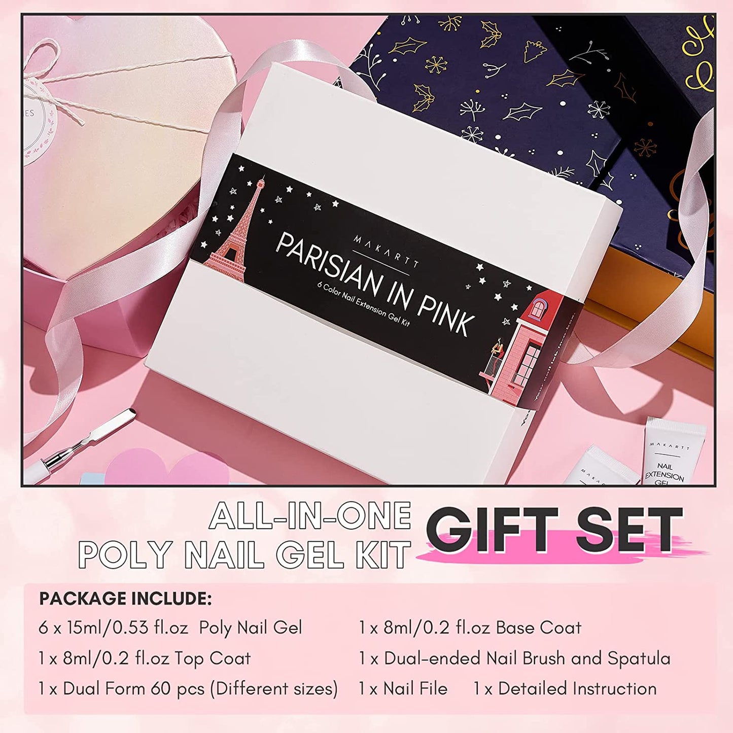 Makartt Poly Nail Extension Gel Kit Acrylic Extension Gel Nail Enhancement Clear Pink Nail Gel Trail Set All-in-One Starter Kit