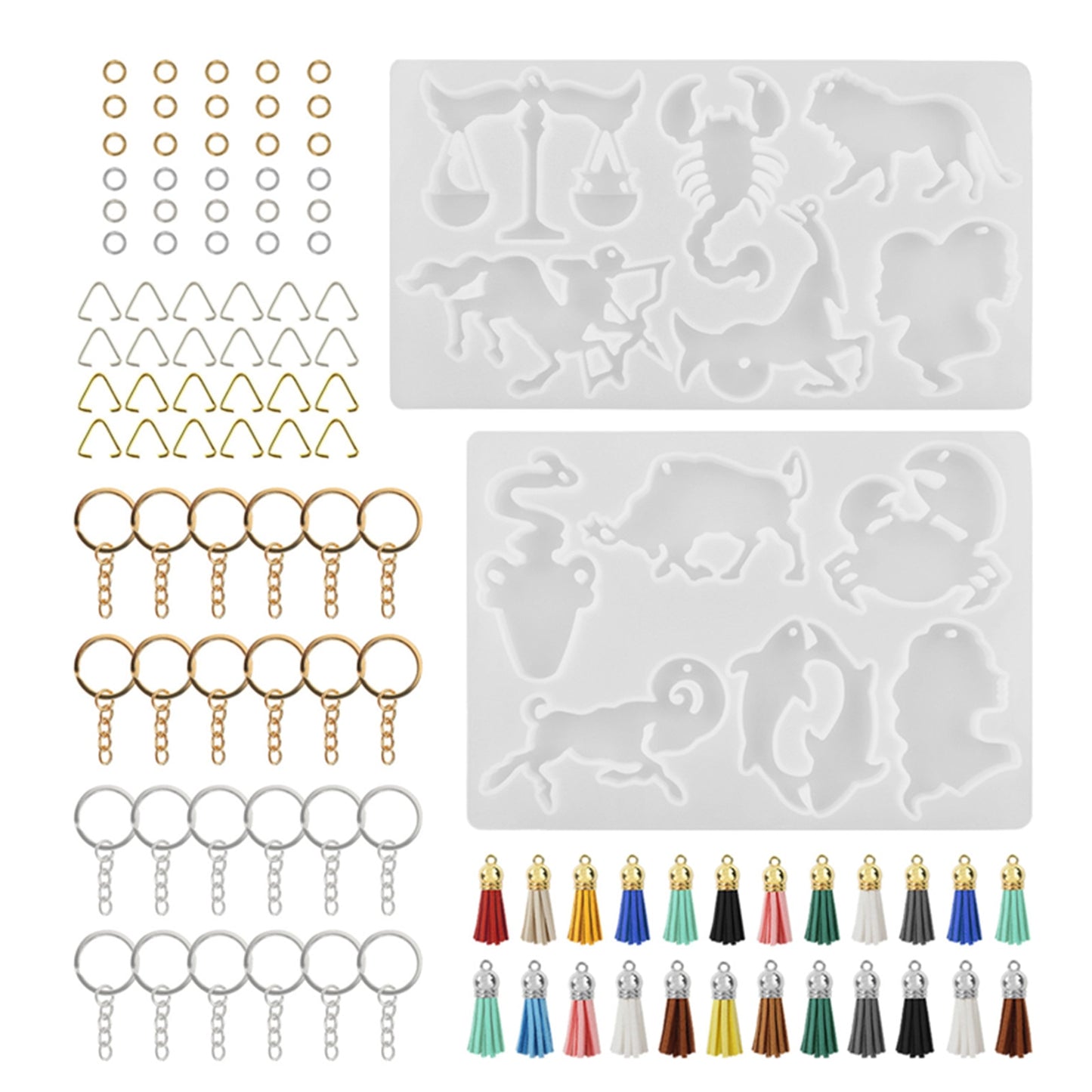 DIY Crystal Epoxy Resin Mold Zodiac Animal Mirror Keychain Pendant Silicone Mould