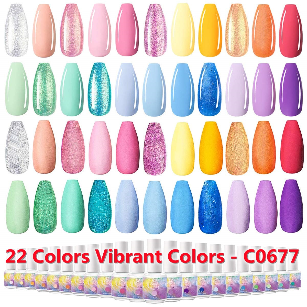 Makartt Gel Nail Polish Kit-  Pastel Gel Nail Yellow Pink Red Blue Green Purple Colors Gel Nail Polish 8ML Base Top Coat