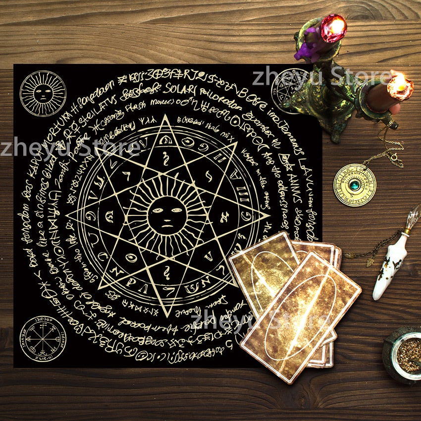 Home Decor Tablecloth Mystical Divination Horoscope Tarot Tablecloth Altar Cloth Pagan Clock Pendulum Witchcraft Oracle Room