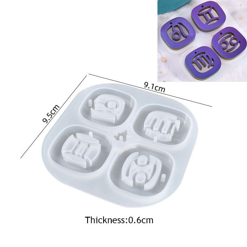 Zodiac Jewelry Pendants Silicone Molds for Handmade UV Epoxy Resin 12 Constellation Necklace Bracelet Keychain Pendant Mould