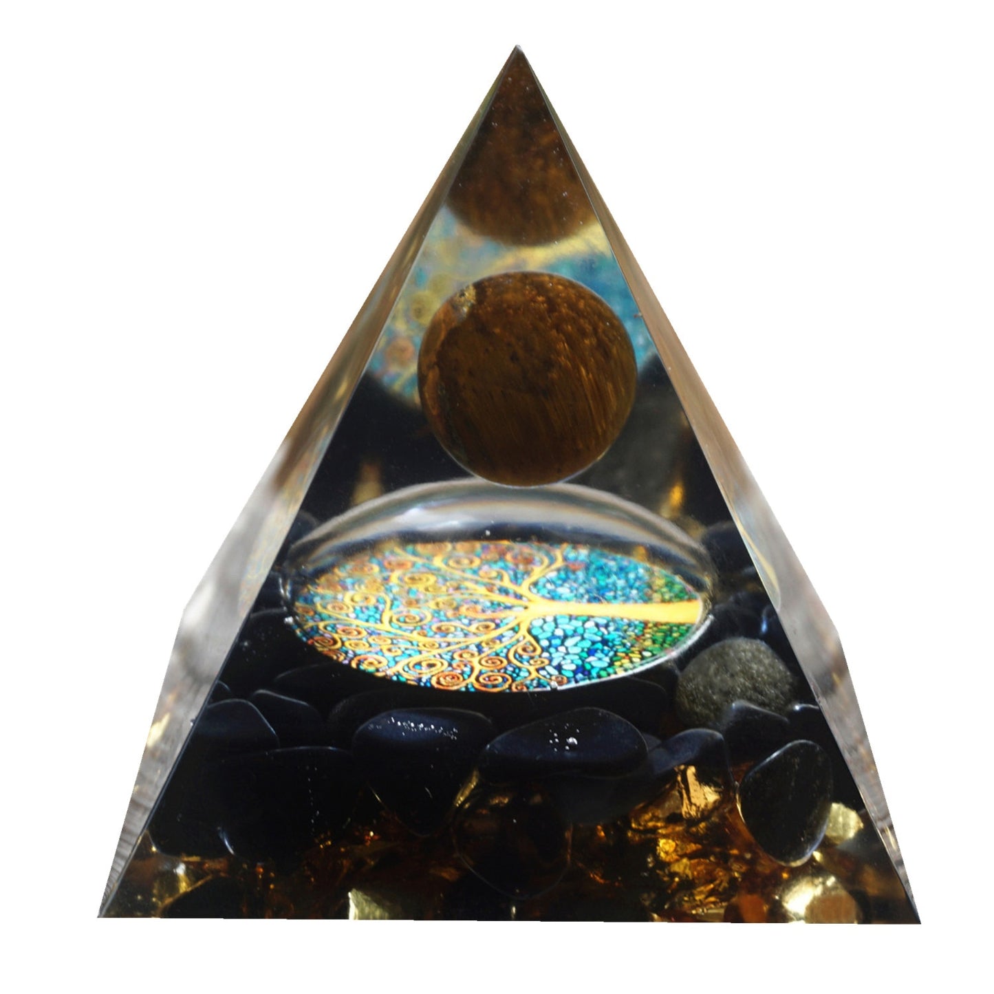 HANDMADE Tiger Eye Crystal Sphere & Obsidian Quartz Orgone Pyramid 60MM Reiki Energy Healing Chakra Meditation