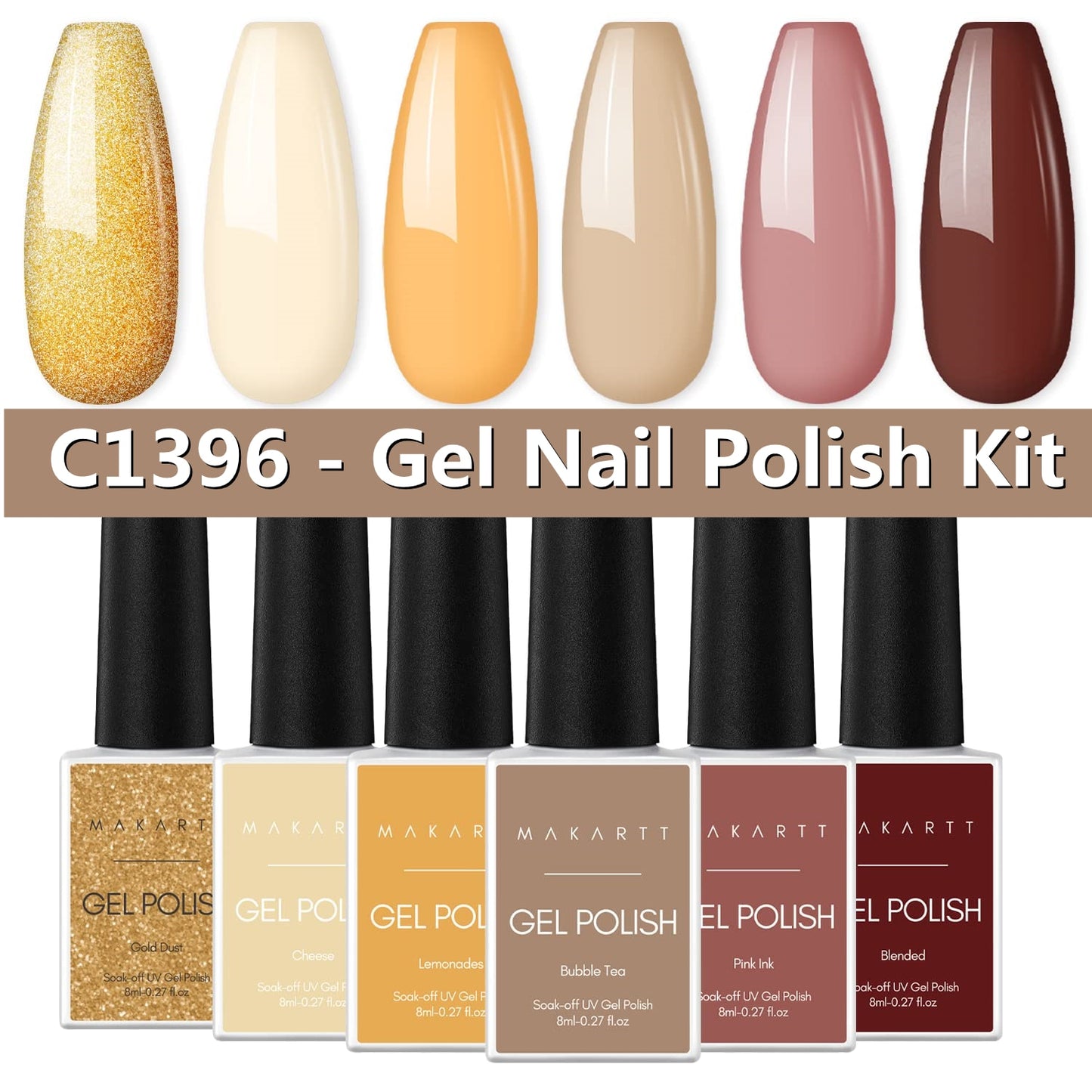 Makartt Gel Nail Polish Kit-  Pastel Gel Nail Yellow Pink Red Blue Green Purple Colors Gel Nail Polish 8ML Base Top Coat
