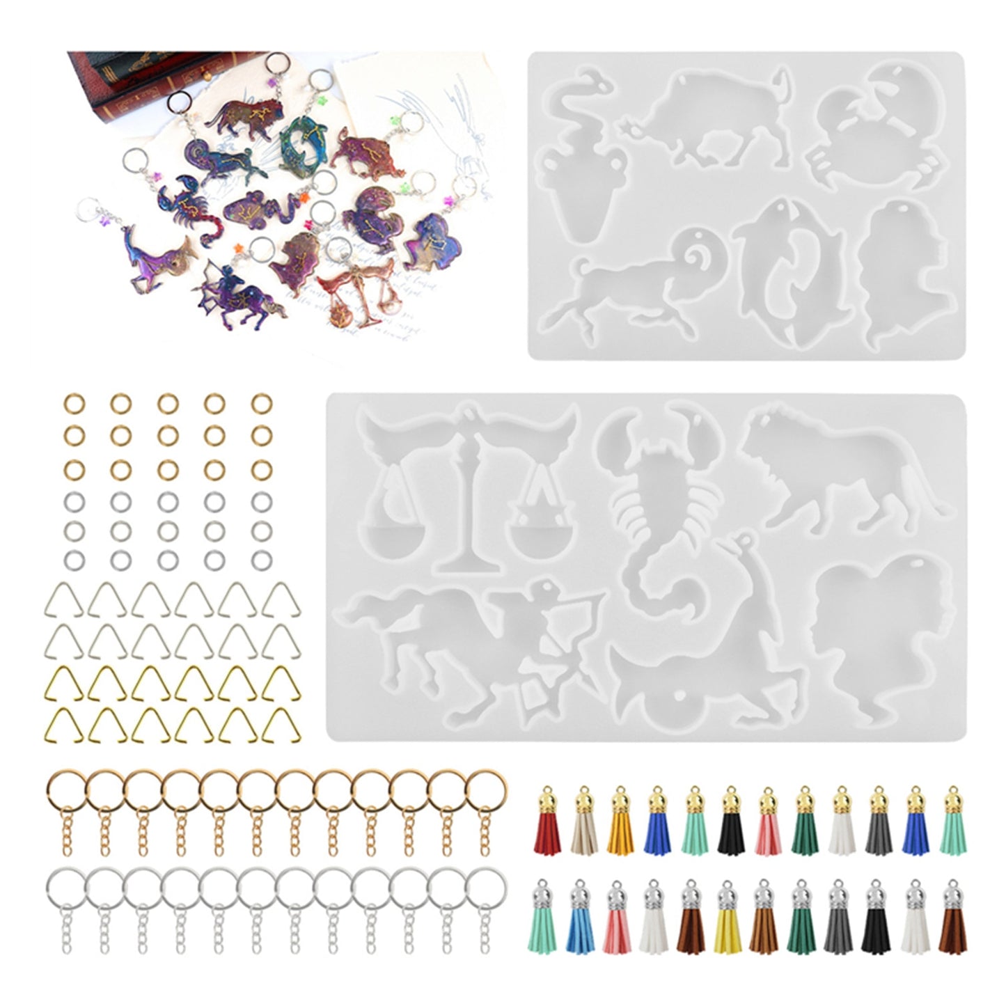 DIY Crystal Epoxy Resin Mold Zodiac Animal Mirror Keychain Pendant Silicone Mould