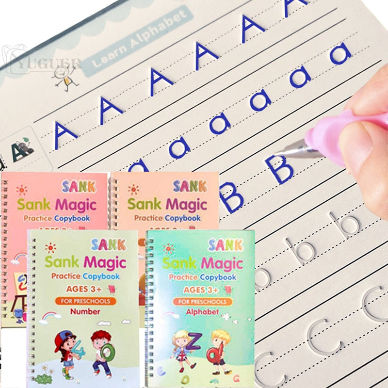 4Books Pen Magic Copy Book Free Wiping Children's Kids Writing Sticker Practice English Copybook For Calligraphy Montessori Gift