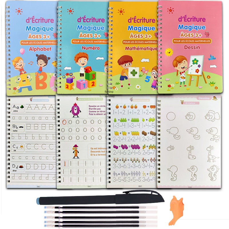 4Books Pen Magic Copy Book Free Wiping Children's Kids Writing Sticker Practice English Copybook For Calligraphy Montessori Gift