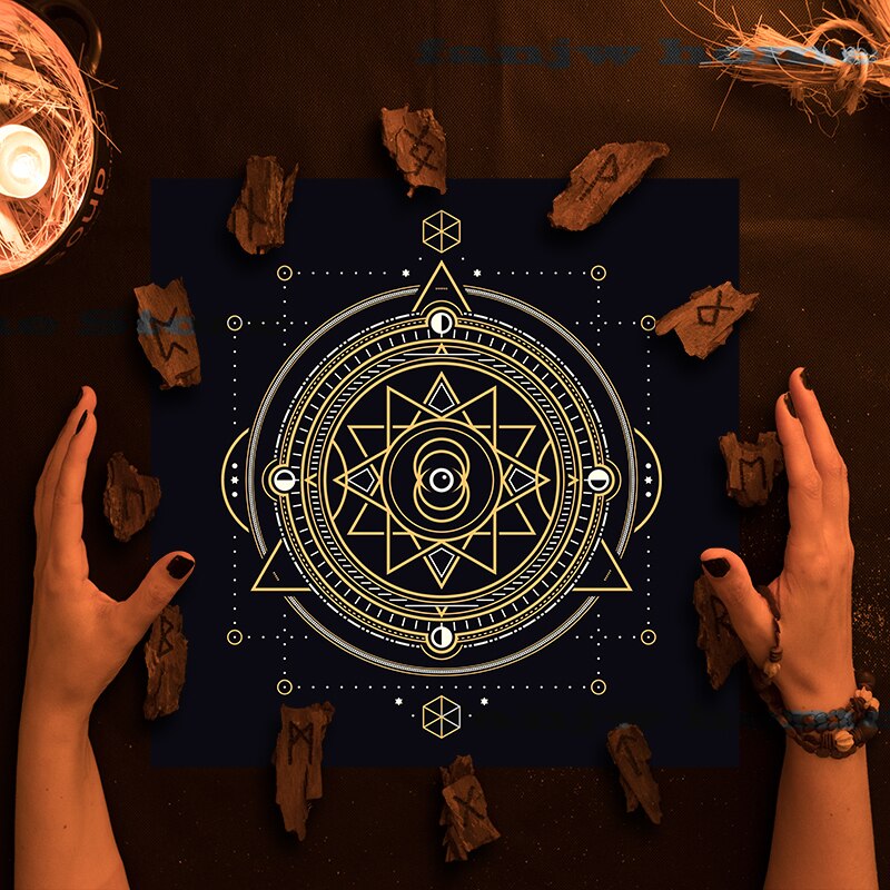Home Decor Tablecloth Mystical Divination Horoscope Tarot Tablecloth Altar Cloth Pagan Clock Pendulum Witchcraft Oracle Room