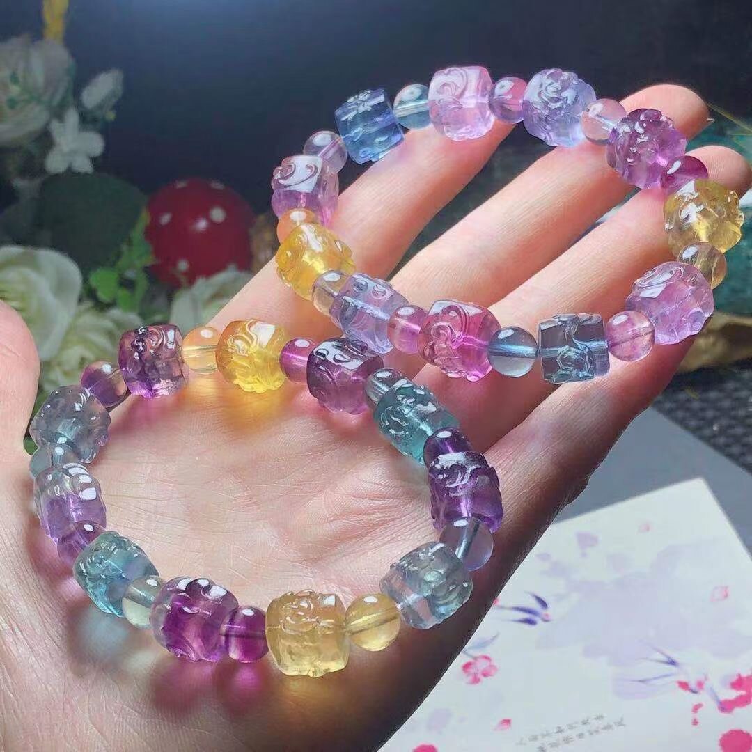 Natural Rainbow Fluorite Bracelet Jewelry For Women Lady Men Beauty Love Gift Energy Crystal Stone Clear Beads Strands AAAAA