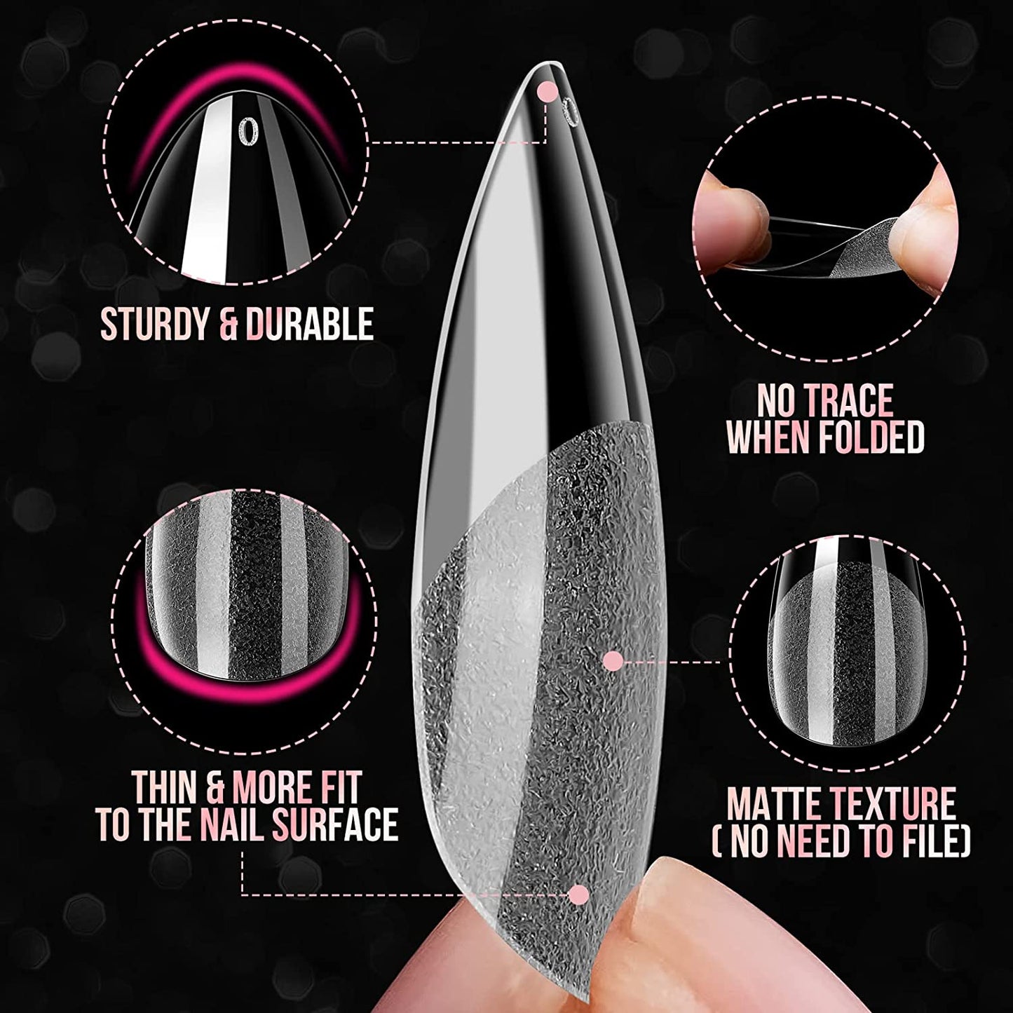 Makartt Soft Gel Full Cover Tips Kit for Soak Off Nail Extensions, 500 Pcs Clear Medium Almond Gelly Tips False Press on Nails