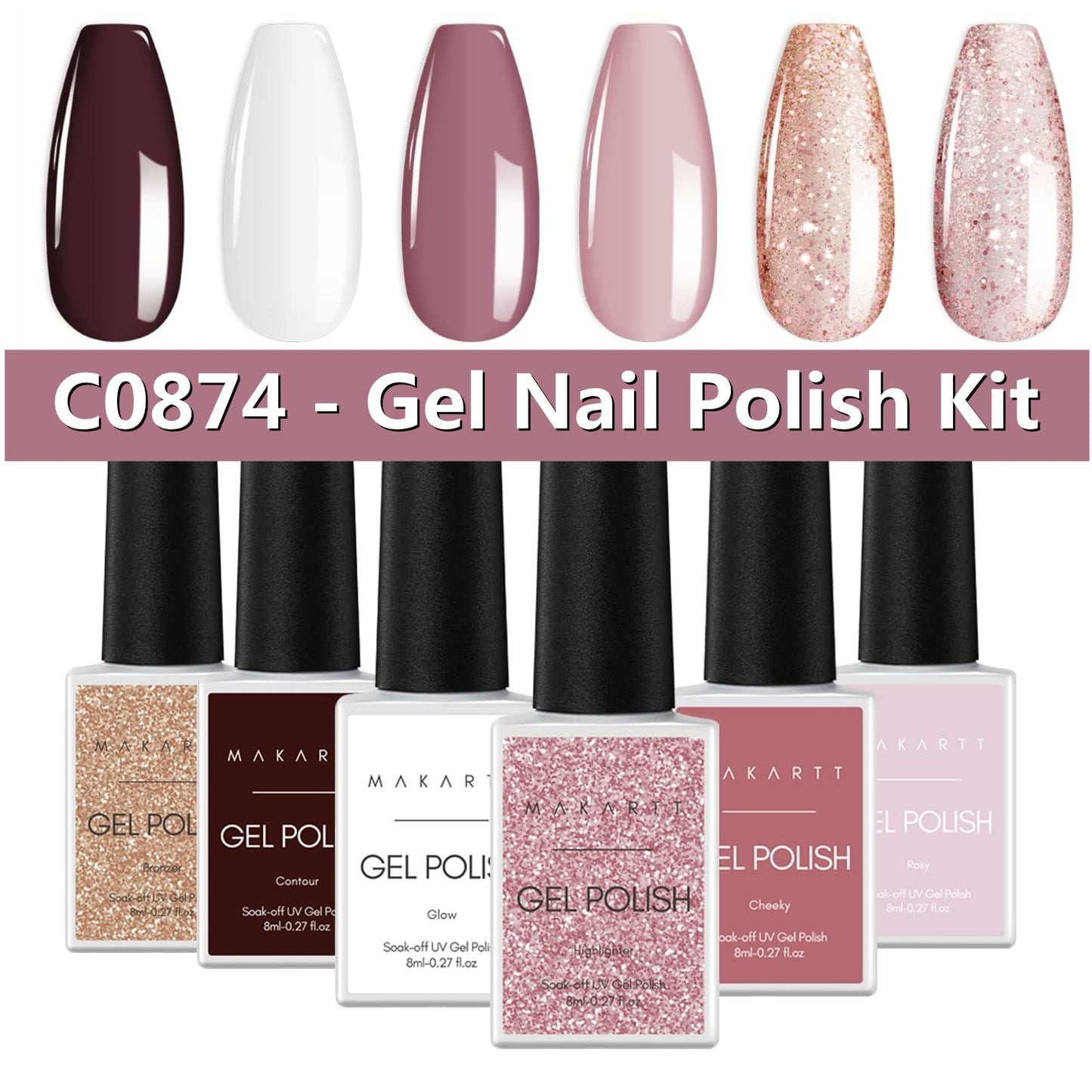 Makartt Gel Nail Polish Kit-  Pastel Gel Nail Yellow Pink Red Blue Green Purple Colors Gel Nail Polish 8ML Base Top Coat