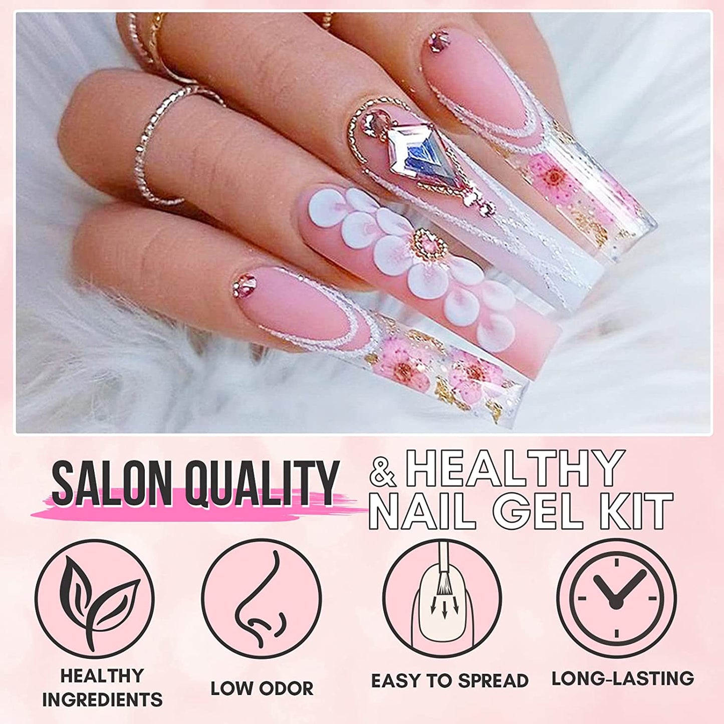 Makartt Poly Nail Extension Gel Kit Acrylic Extension Gel Nail Enhancement Clear Pink Nail Gel Trail Set All-in-One Starter Kit
