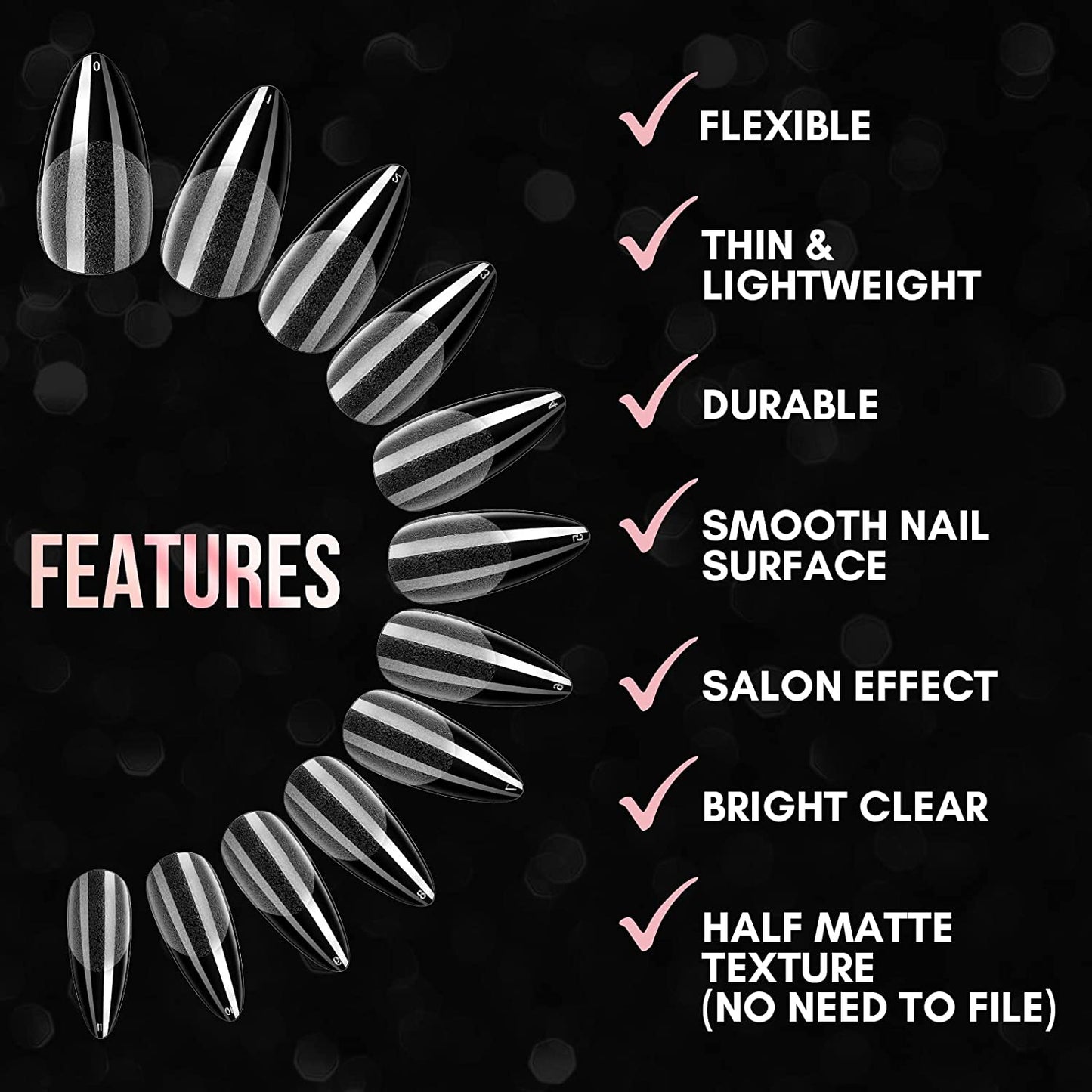 Makartt Soft Gel Full Cover Tips Kit for Soak Off Nail Extensions, 500 Pcs Clear Medium Almond Gelly Tips False Press on Nails