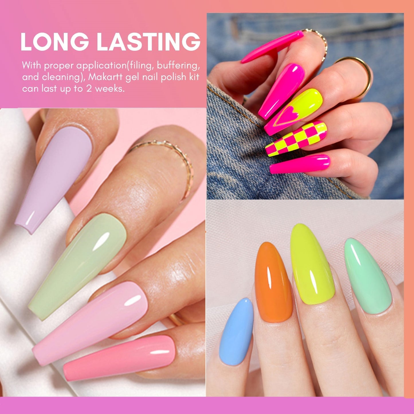 Makartt Gel Nail Polish Kit-  Pastel Gel Nail Yellow Pink Red Blue Green Purple Colors Gel Nail Polish 8ML Base Top Coat