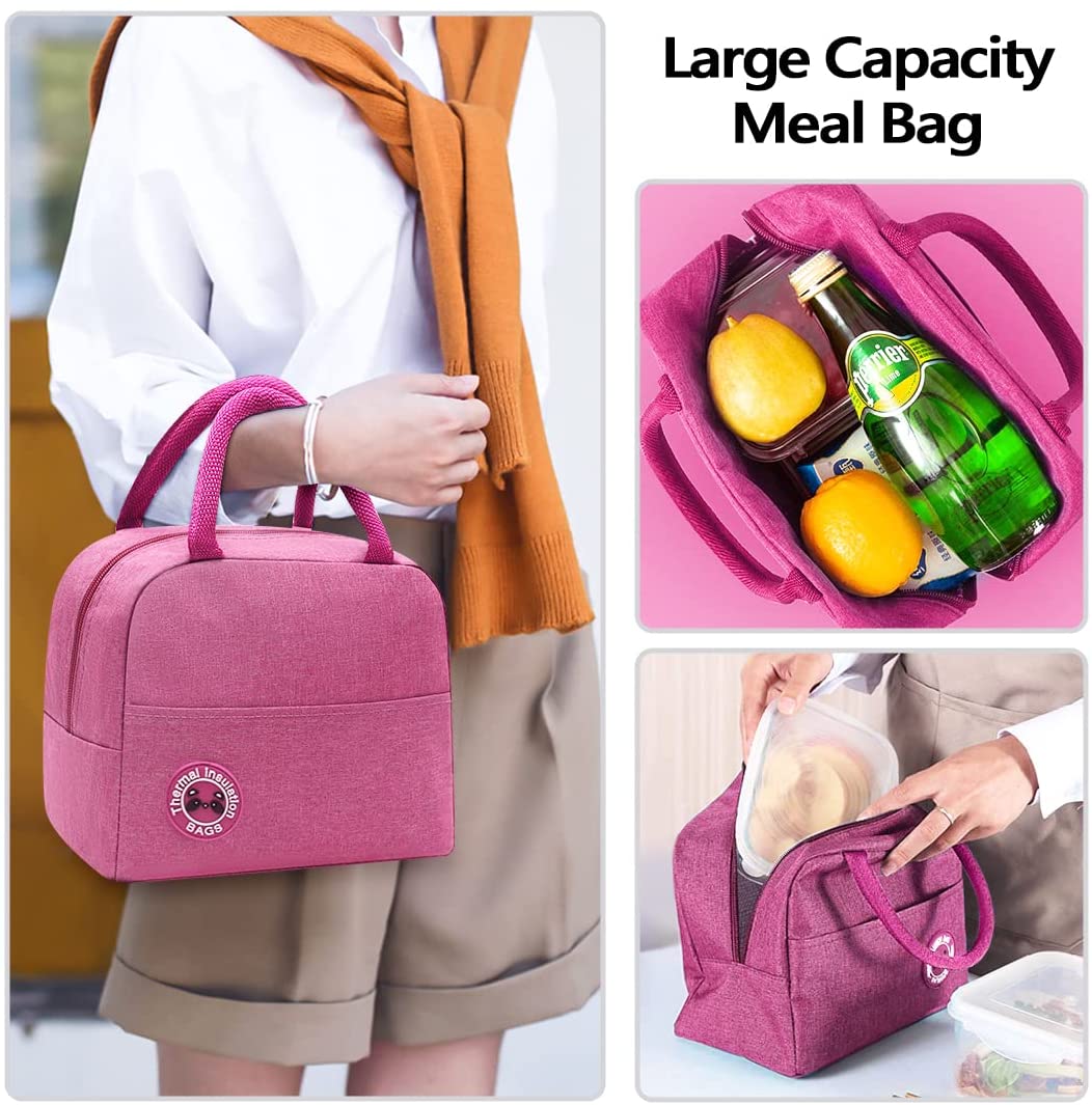 Canvas Lunch Box Bag New Pink Flower Cooler Picnic Bag Fashion Lunch Bag School Food Insulated Dinner Bag Camping Travel Handbag