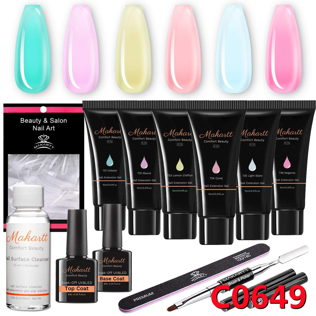 Makartt Poly Nail Extension Gel Kit Acrylic Extension Gel Nail Enhancement Clear Pink Nail Gel Trail Set All-in-One Starter Kit