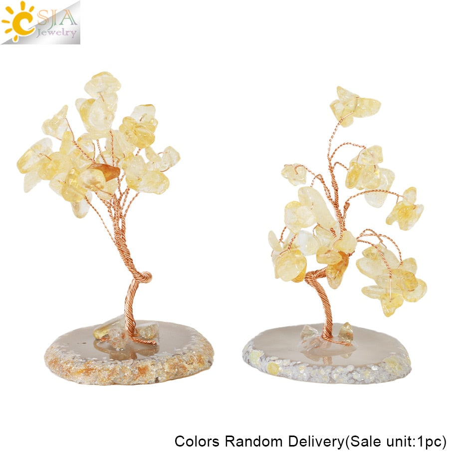 CSJA 7 Chakras Tree of Life Decoration Rose Natural Chip Crystal Handmade Healing Luck Money Trees Feng Shui Home Office G822
